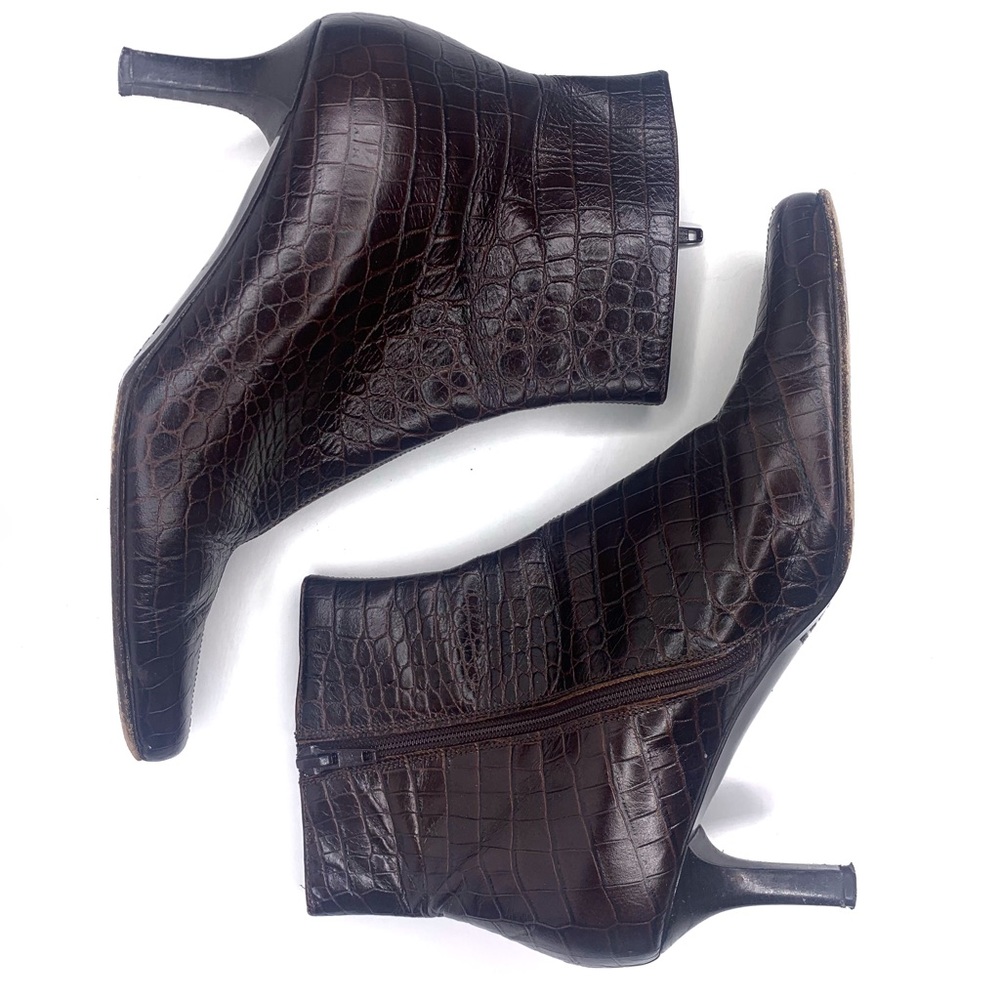 Talbots Embossed Leather Crocodile Snakeskin Ankle Boots - Picture 4 of 9